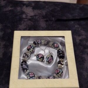 Cloisonne Beaded Bracelet and Earrings Set in gift box